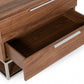 Contemporary Walnut and Stainless Steel Nightstand with Two Drawers