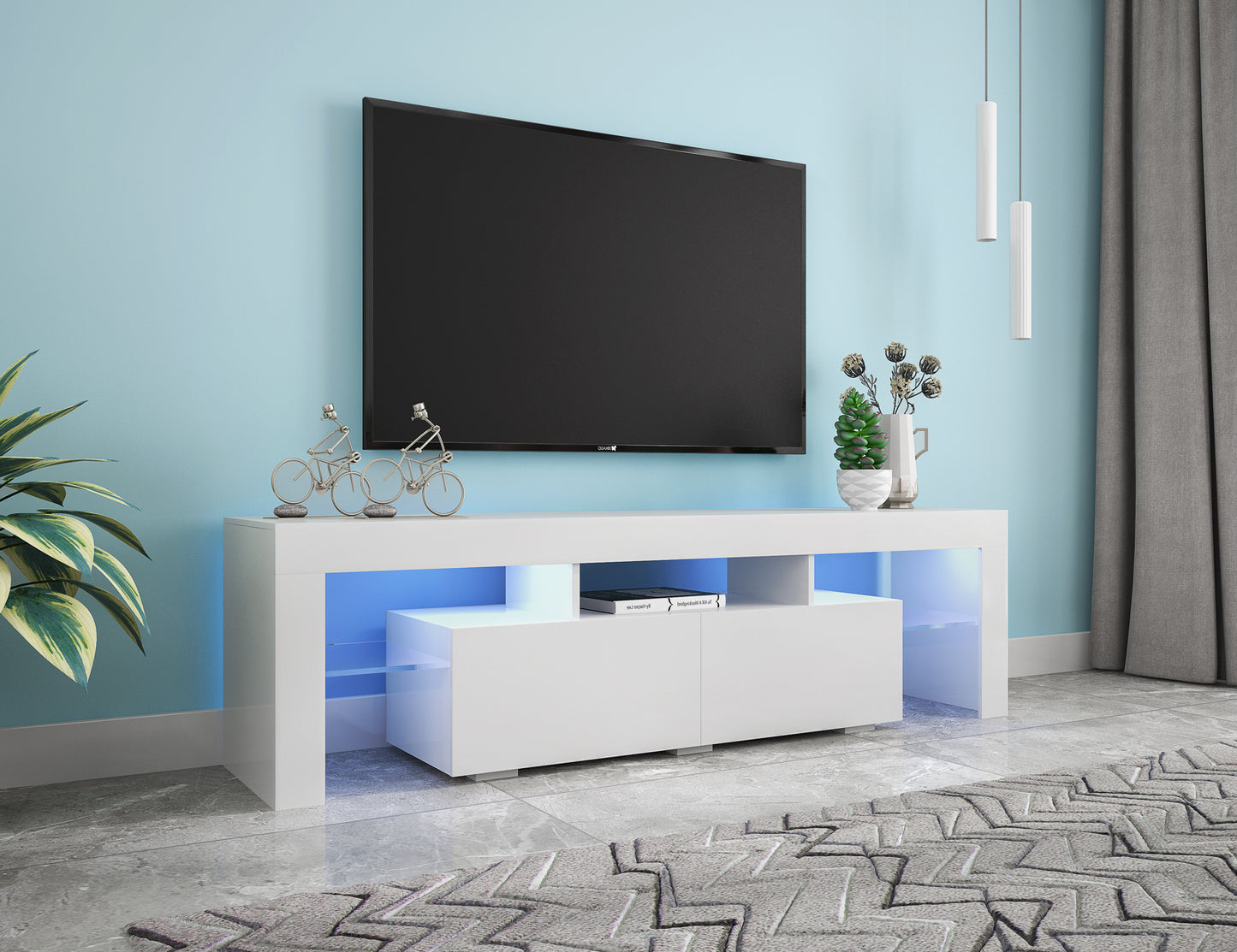 Modern White LED TV Stand with 20 Color Options & Remote Control For up to 70" TV's