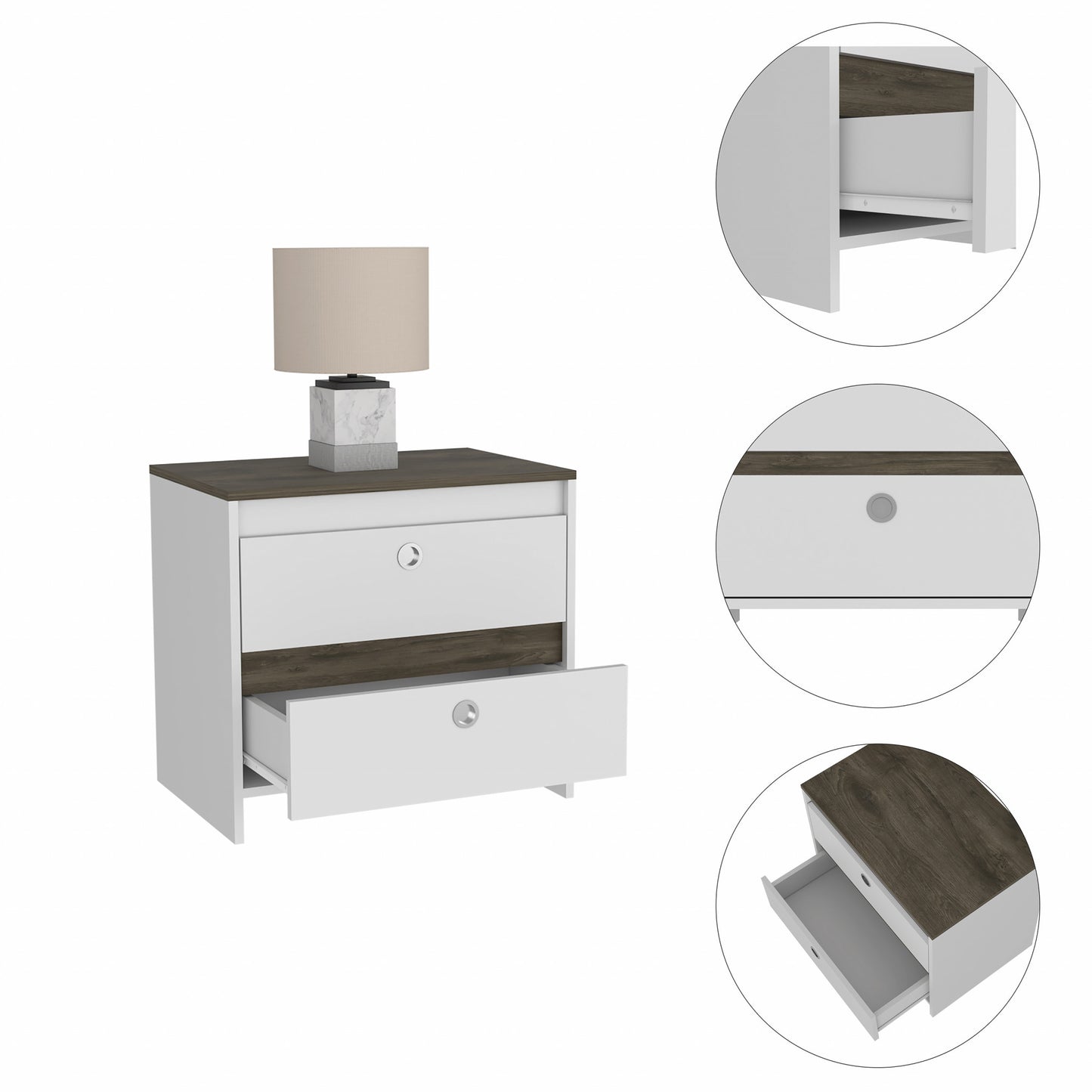 Modern and Minimalist White and Dark Brown Board Nightstand