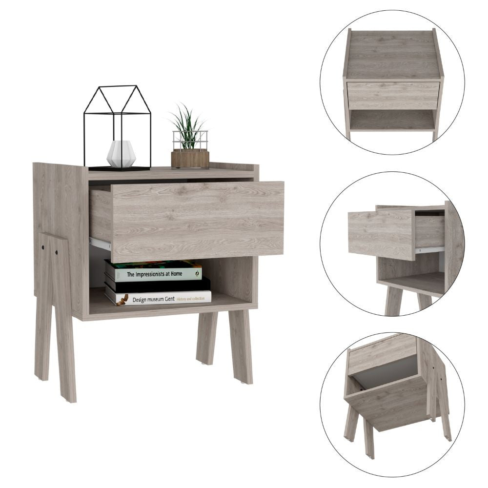 22" Light Gray One Drawer Faux Wood Nightstand