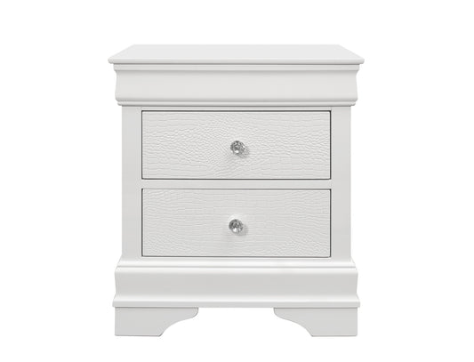 24" White Shagreen Two Drawer Solid Wood Nightstand