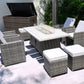 Ten Piece Outdoor Gray Wicker Multiple Chairs Seating Group Fire Pit Included with White Cushions