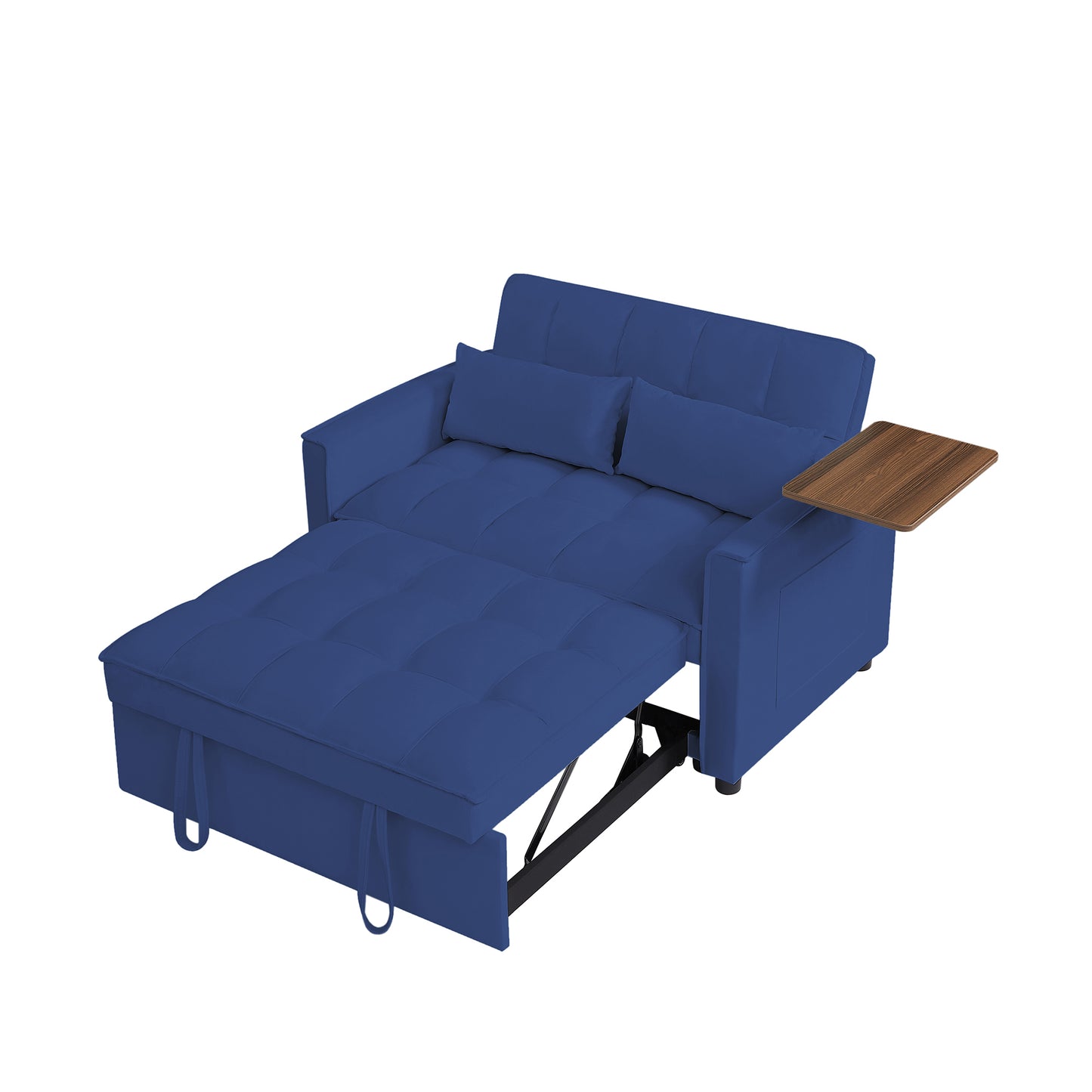 Blu Velvet Loveseat Sleeper Sofa Bed with Side Table