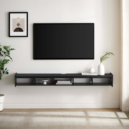 Modern Wall-Mounted Floating TV Stand For up To 65" TV's – Solid Black