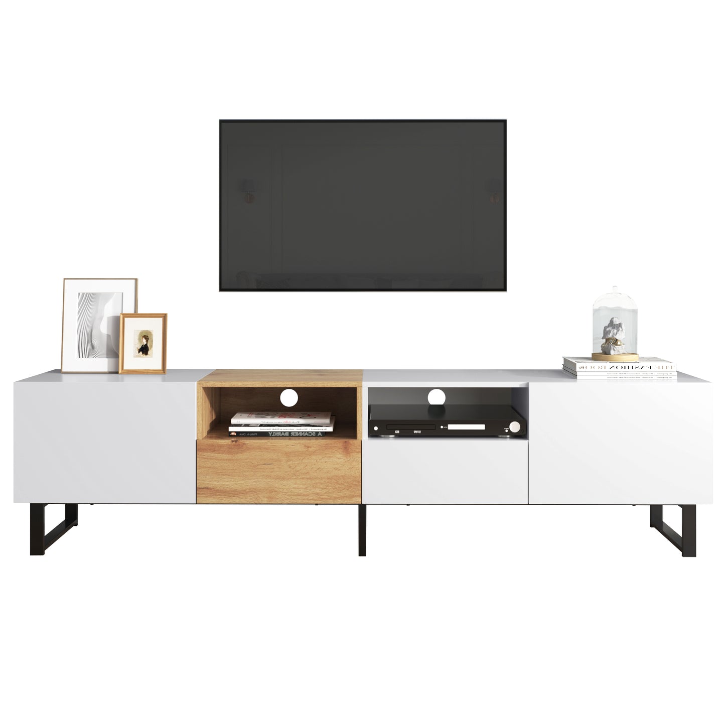 Modern TV Stand with 2 Cabinets & Open Storage Compartment for up to 85'' TV's