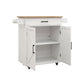 Kitchen island rolling trolley cart with Adjustable Shelves & towel rack & seasoning rack rubber wood table top-White