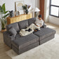 Corduroy 3-Seater Gray Sofa with Ottoman, Storage, & Cup Holders