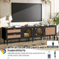 Rattan TV Stand with 3 Cabinets & 2 Drawers, Rattan-inspired Media Console Table for TVs up to 80'', LED Light Entertainment Center, TV cabinet for Living room, Bedroom, Home Theatre