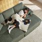 Corduroy 3-Seater Sofa With A Ottoman, 2 Storage  & Cup Holder