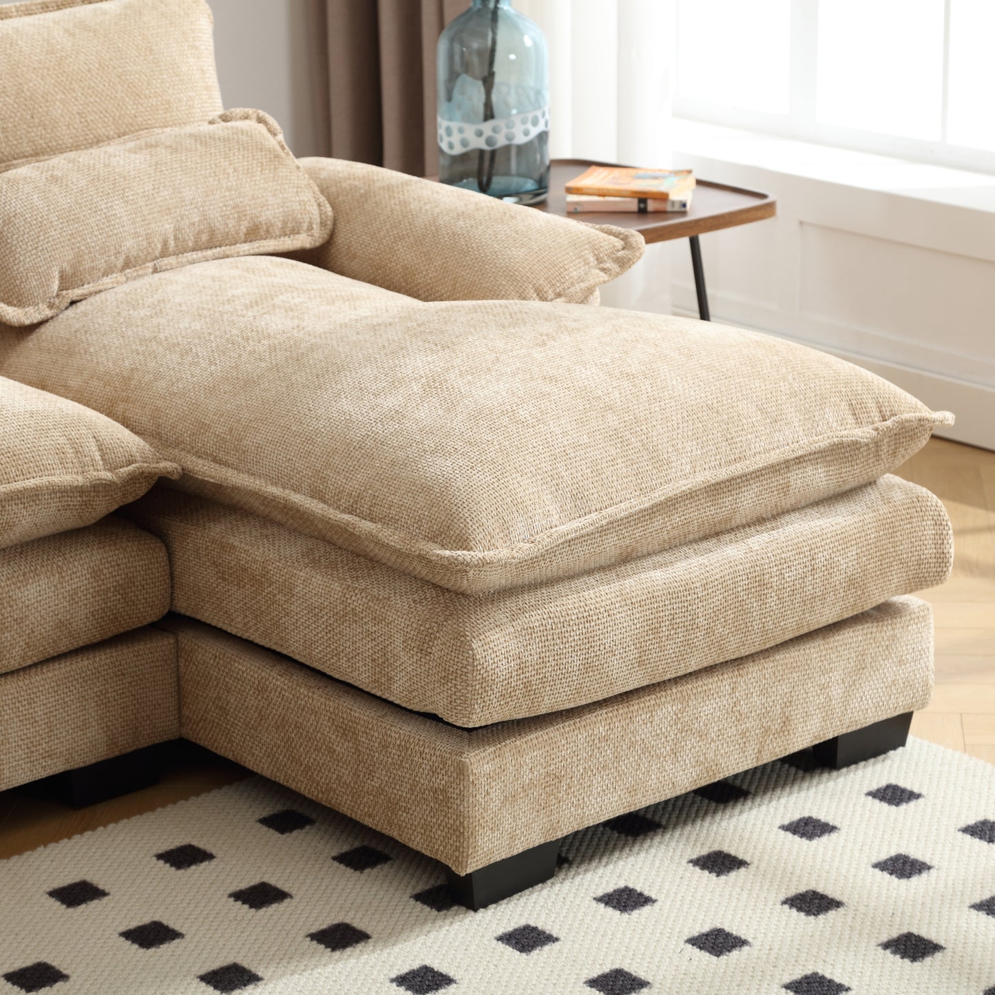 Chenille Fabric Oversized Four-Seater, U-shaped Combination Sofa