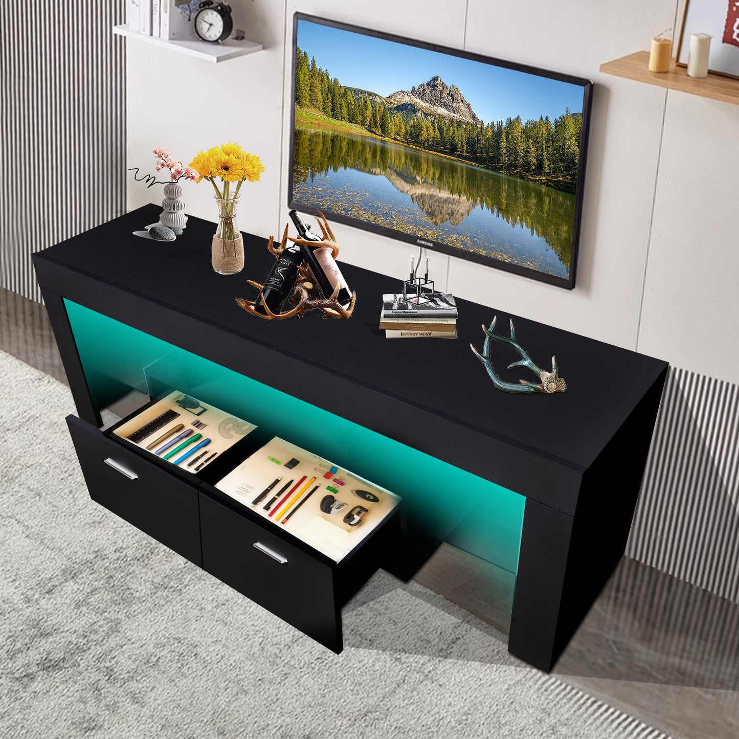 Modern LED TV stand with storage  & drawer For Up to 75" TV's