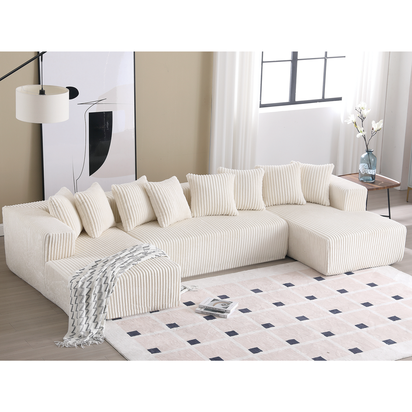 Modular Corduroy U-Sectional Sofa with Lounge Chaise