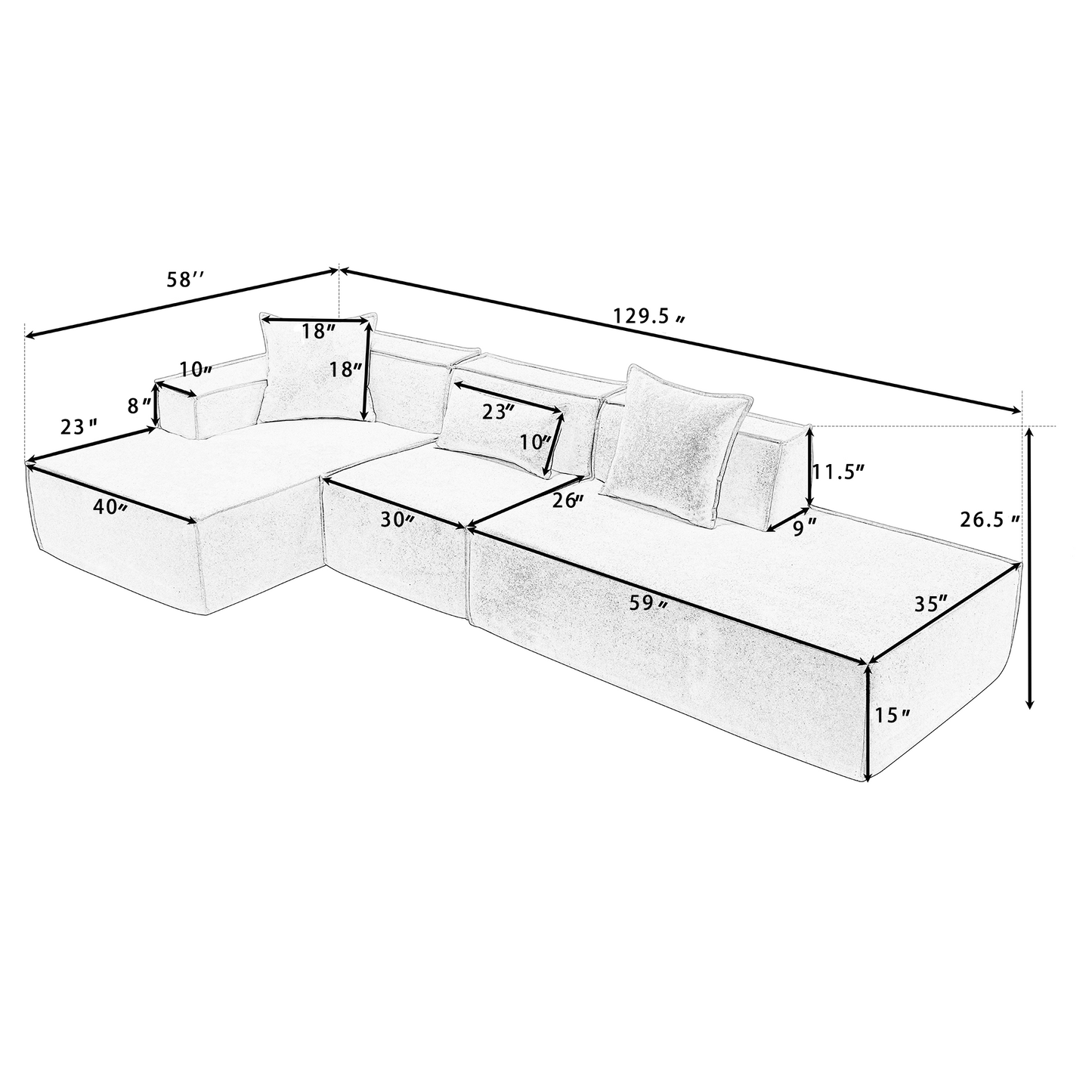 Modular Combination Sectional Sofa Set