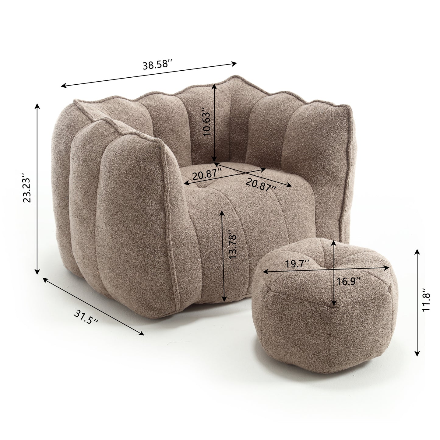 Soft Bean Bag Chair with High Resilient Foam(Chips)for living room and bedroom,Comfortable Square Lazy Sofa with Footstool, Cover for Adults to Gaming, Reading, and Watching TV