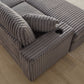 Corduroy 3-Seater Gray Sofa with Ottoman, Storage, & Cup Holders