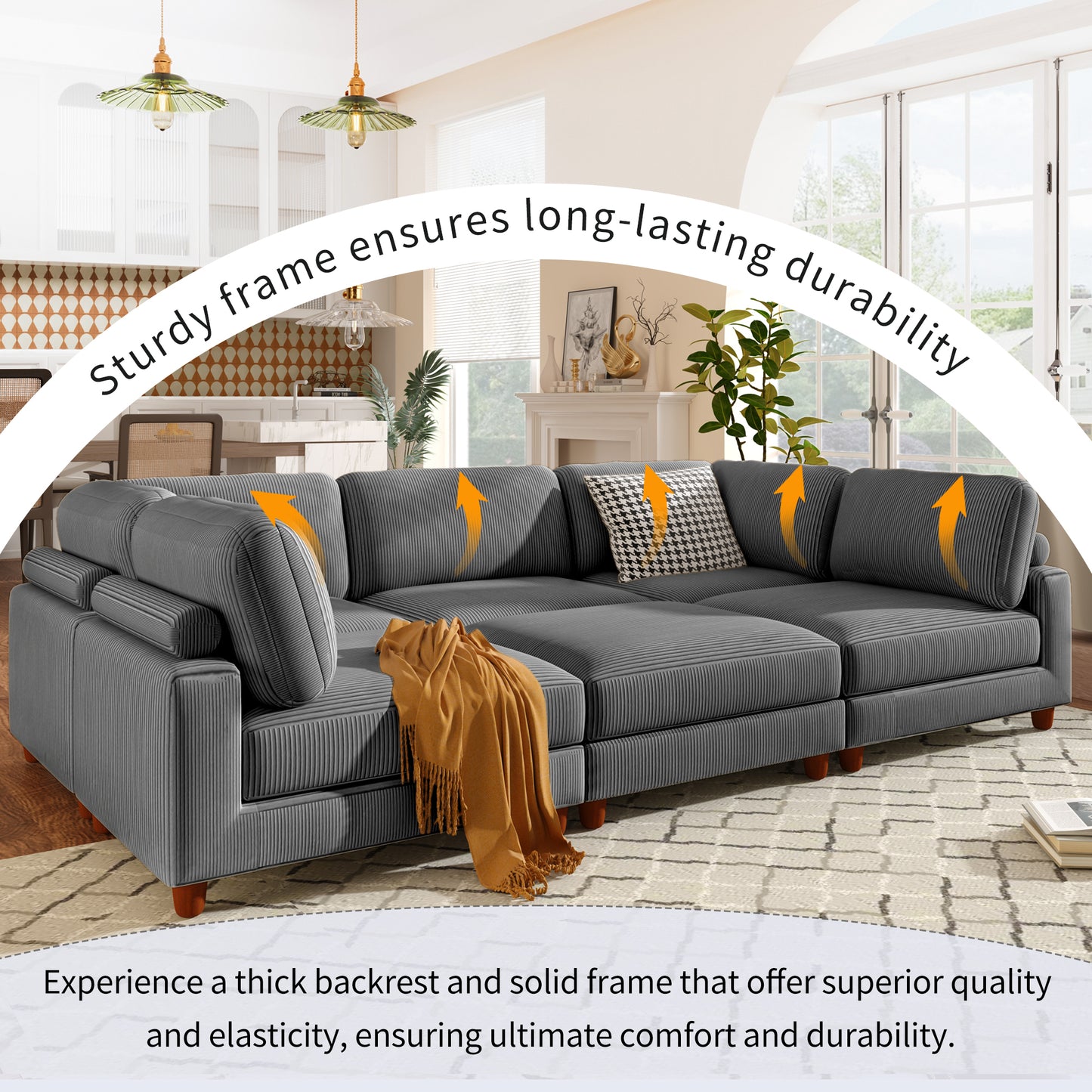 Modular Sectional Sofa with Ottoman - 6-Seater