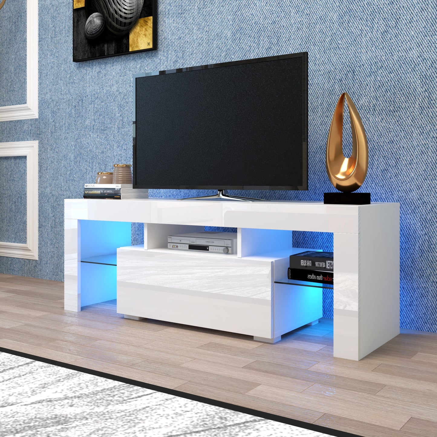 Large Entertainment TV Stand with LED Light TV Cabinet