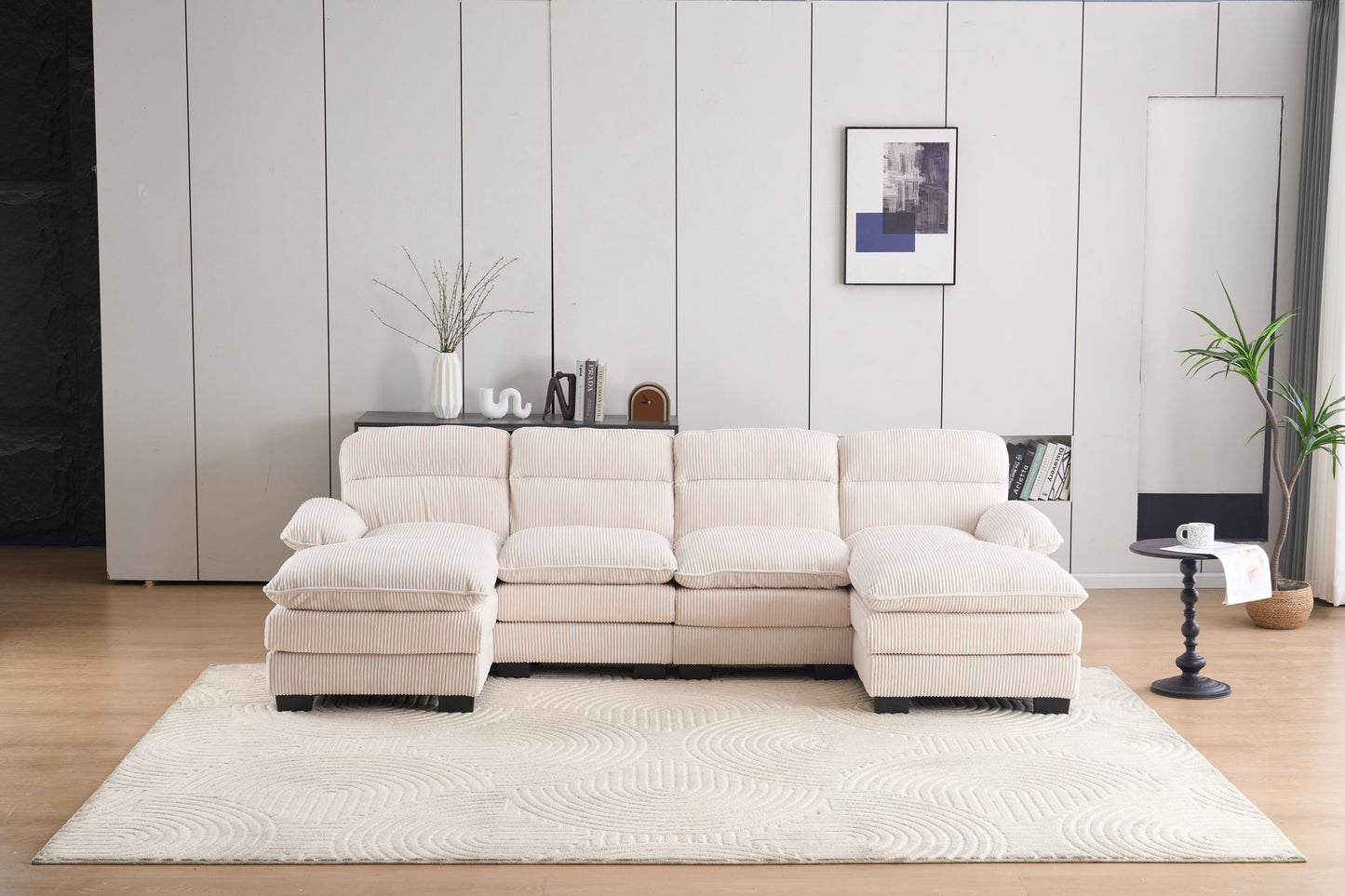 U-Shape Modular Corduroy Sofa - 2 Single Seats & 2 Chaises for Ultimate Comfort