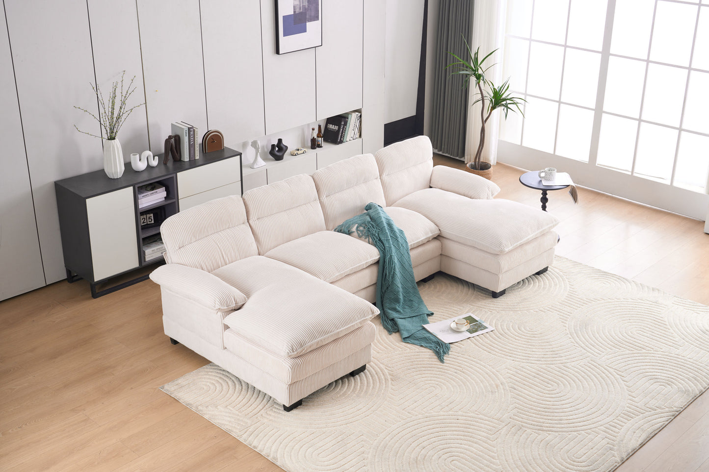 U-Shape Modular Corduroy Sofa - 2 Single Seats & 2 Chaises for Ultimate Comfort