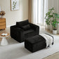 Corduroy Lounge Chair & Footrest – Fluffy Sleeper Sofa for Modern Comfort, Black