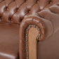 Tufted Leather 3-Seat Sofa with Wooden Legs