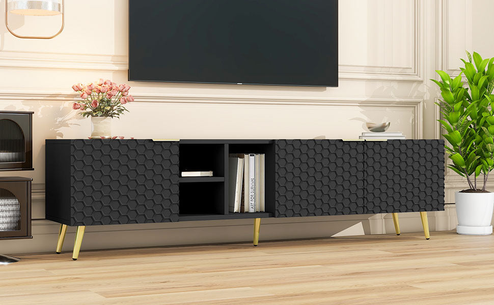 Modern Minimalist Geometric TV Cabinet with Metal Handles and Gold Legs for Up to 80'' TV's