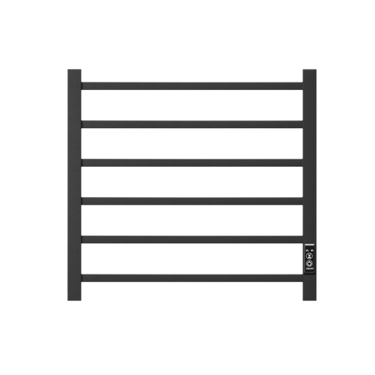 Towel Warmer 6 Bar Electric Heated Towel Rack Wall Mount Plug-in/Bath Towel Heater Matt-Black - Timer