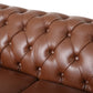 Tufted Leather 3-Seat Sofa with Wooden Legs