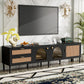 Rattan TV Stand with 3 Cabinets & 2 Drawers, Rattan-inspired Media Console Table for TVs up to 80'', LED Light Entertainment Center, TV cabinet for Living room, Bedroom, Home Theatre