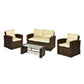 Four Piece Outdoor Brown Wicker Sofa Seating Group with Beige Cushions