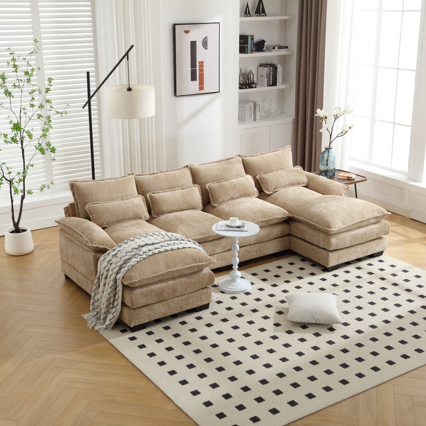 Chenille Fabric Oversized Four-Seater, U-shaped Combination Sofa