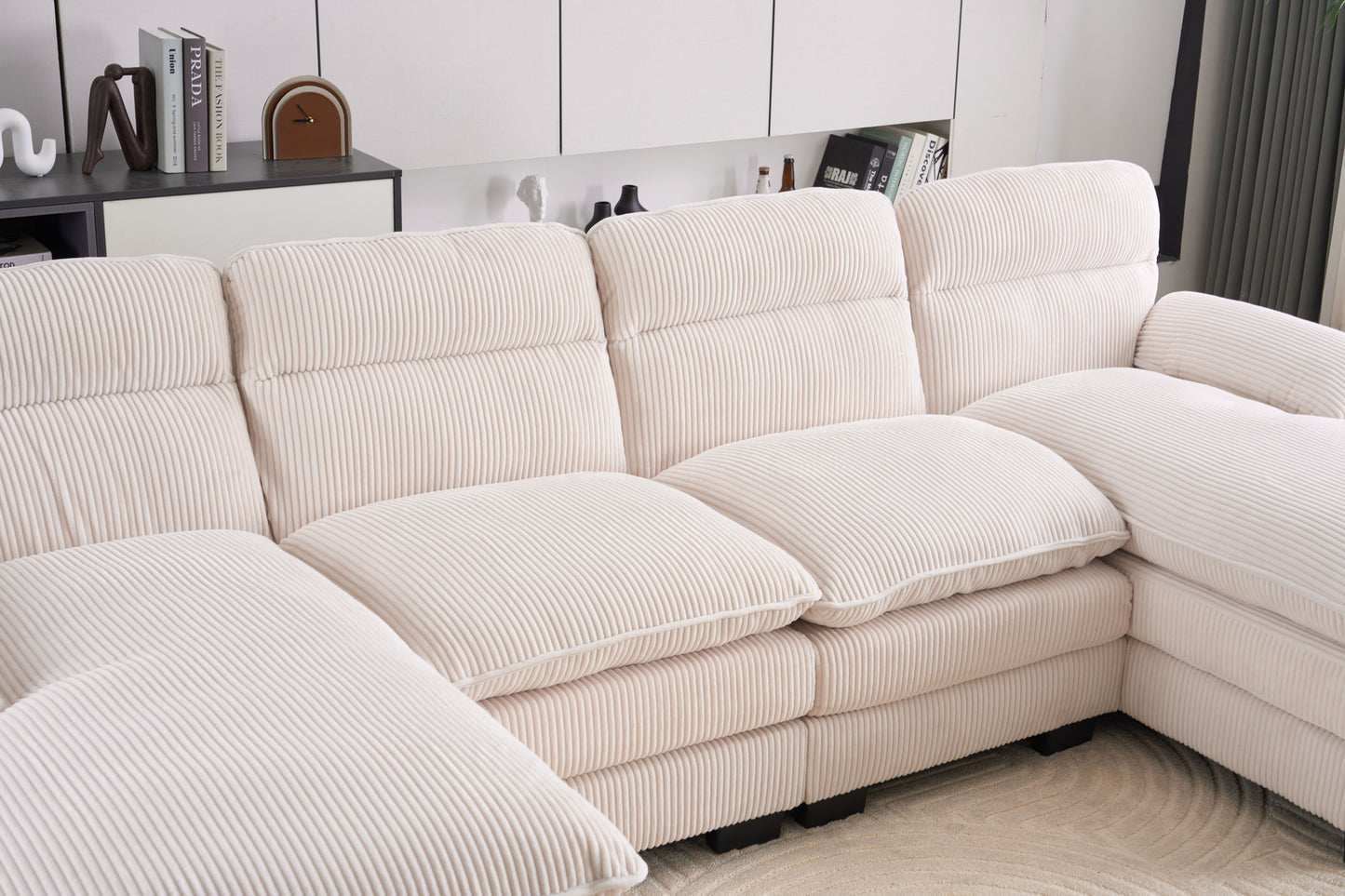 U-Shape Modular Corduroy Sofa - 2 Single Seats & 2 Chaises for Ultimate Comfort