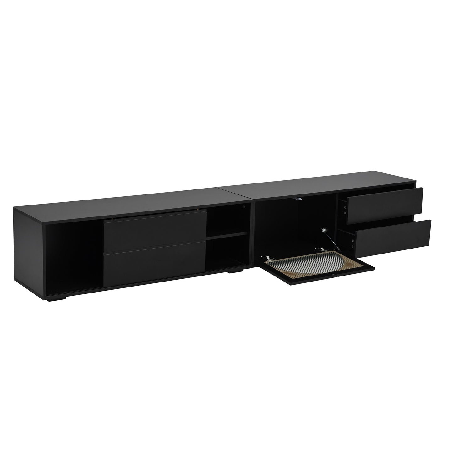 ON-TREND Modern TV Stand with Fluted Glass Door for TVs Up to 100", Media Console with Sliding Door & 2 Drawers, Free-Combination Entertainment Center with LED Light for Living Room, Bedroom, Black