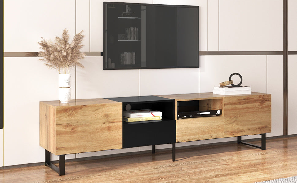 Modern TV Stand with 2 Cabinets & Open Storage Compartment, for TVs up to 85''