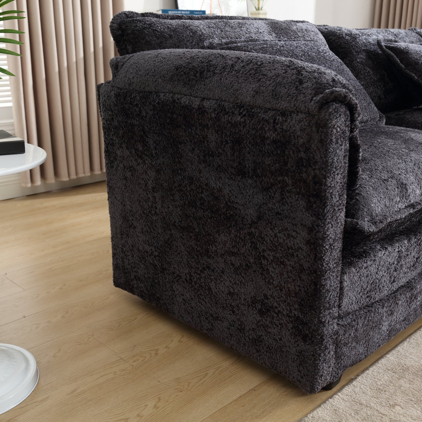 Oversized Boucle Fabric L-Shape Sectional - Movable Pedals with Detachable Armrests