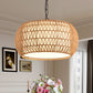 Farmhouse Pendant Light with Adjustable Height, Boho Woven Jute Rope Hanging Ceiling Light Fixture, E26 Base, 60W Max, Compatible with Flat, Vaulted, and Sloped Ceil (Bulb Not Included)