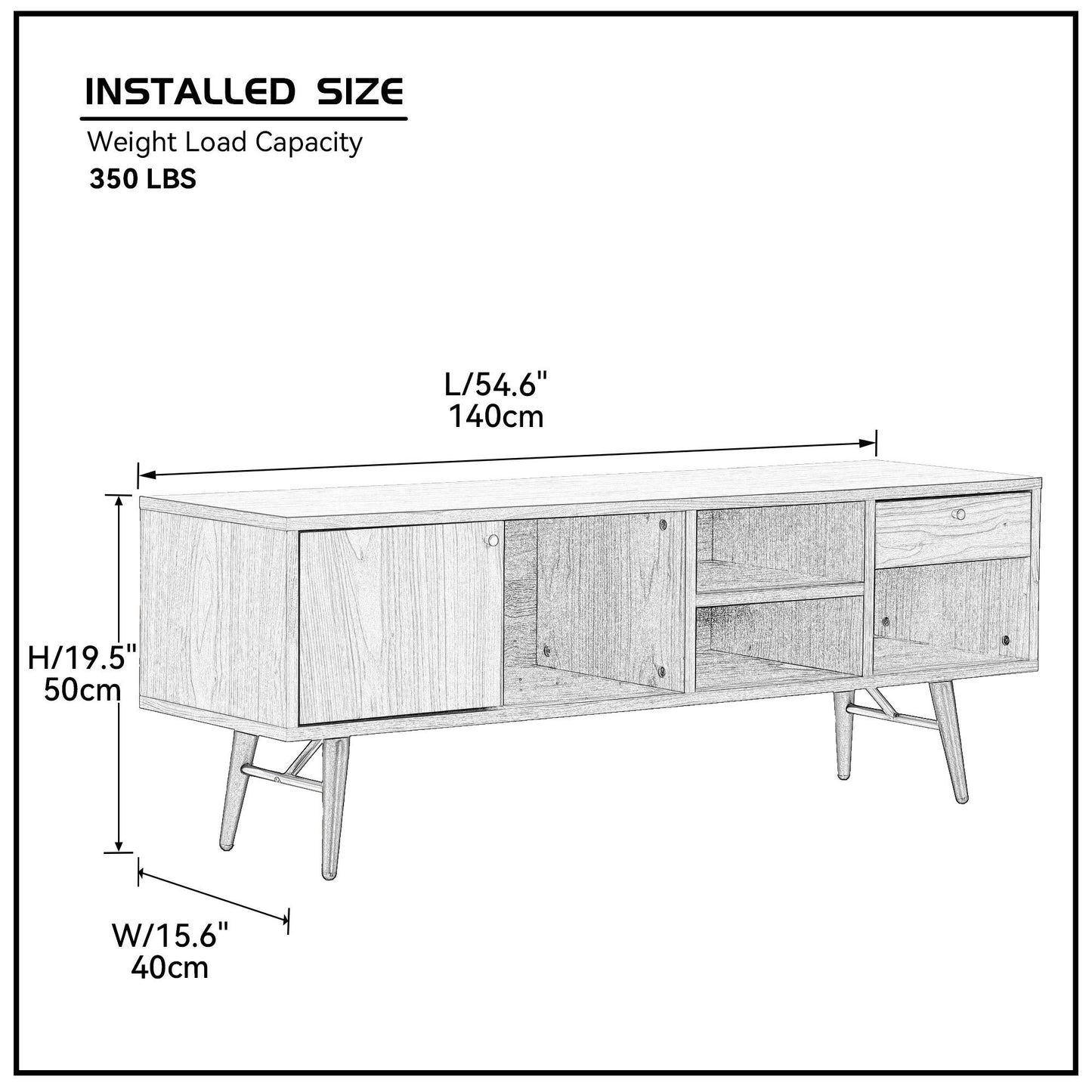 Mid-Century Modern Low Profile Media Console for up to 55" TV's