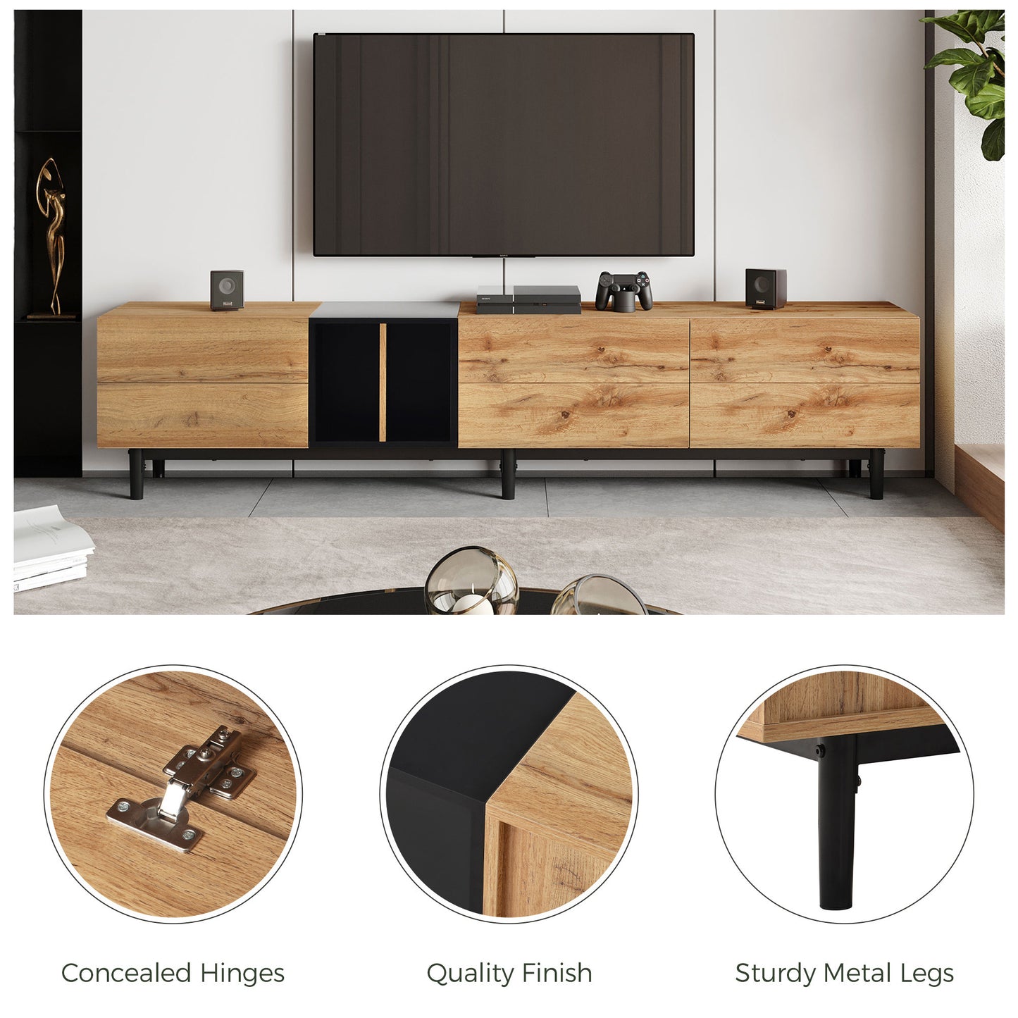 Modern TV Stand with 3 Doors For up To 80'' TV's