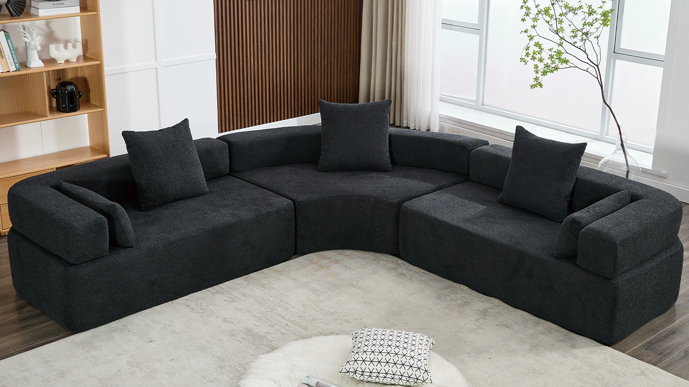 Oversized Semicircular Modular Sofa, Black