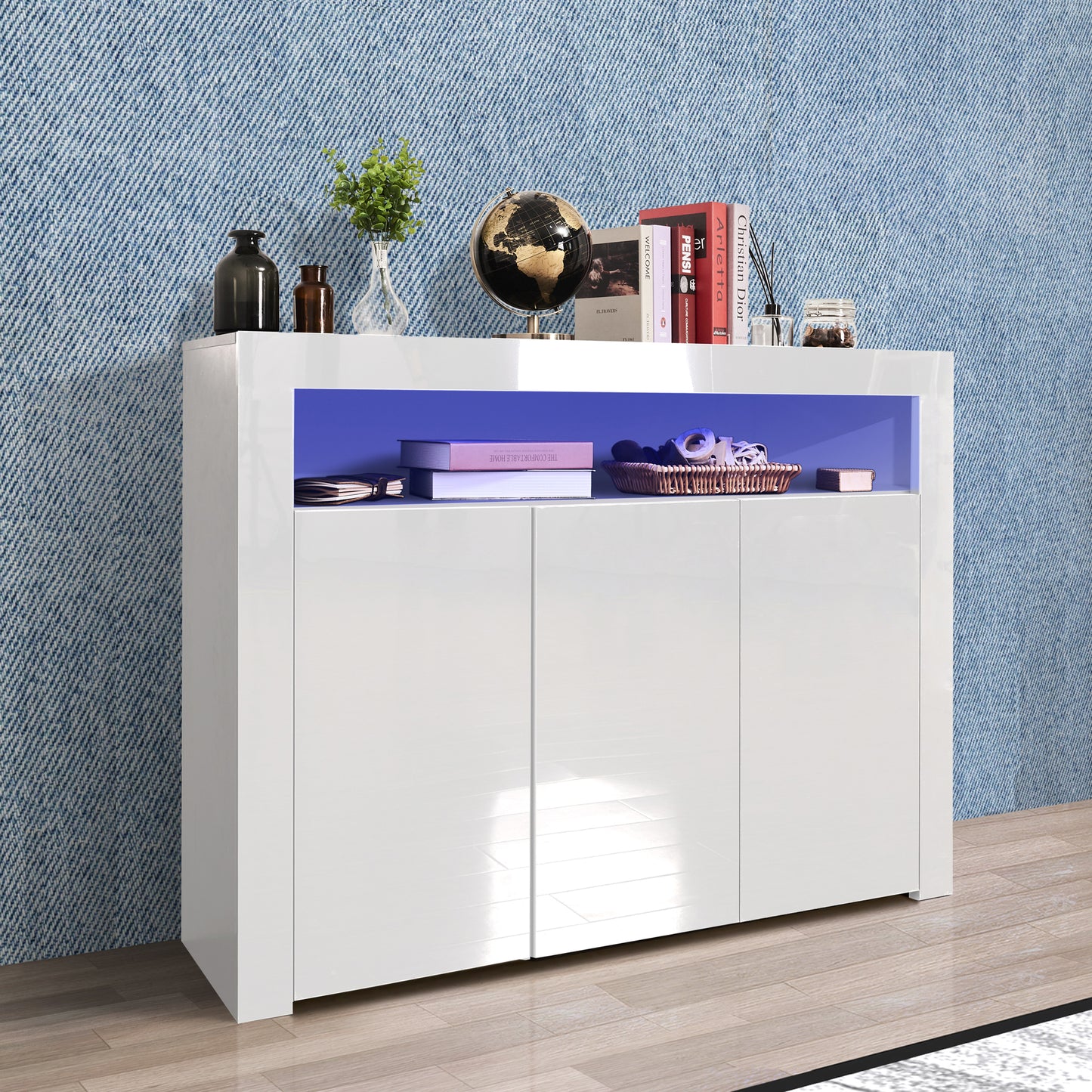 Sideboard Storage Cabinet with Muti- Colored LED Light & 3- Doors