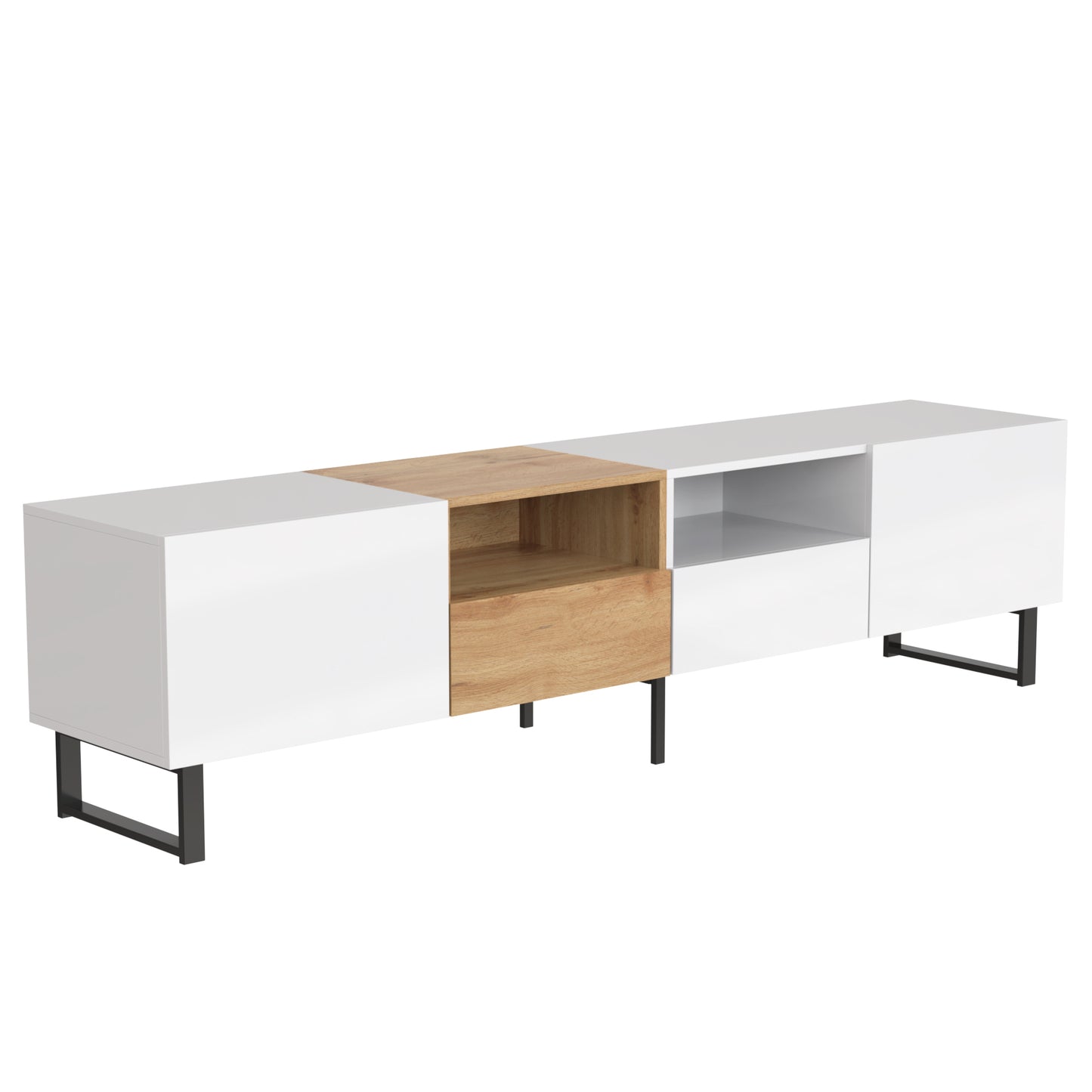 Modern TV Stand with 2 Cabinets & Open Storage Compartment for up to 85'' TV's