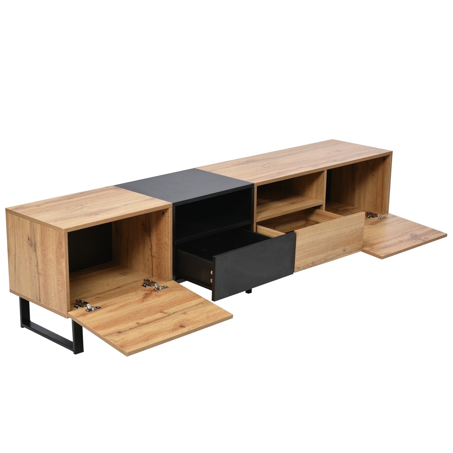 Modern TV Stand with 2 Cabinets & Open Storage Compartment, for TVs up to 85''