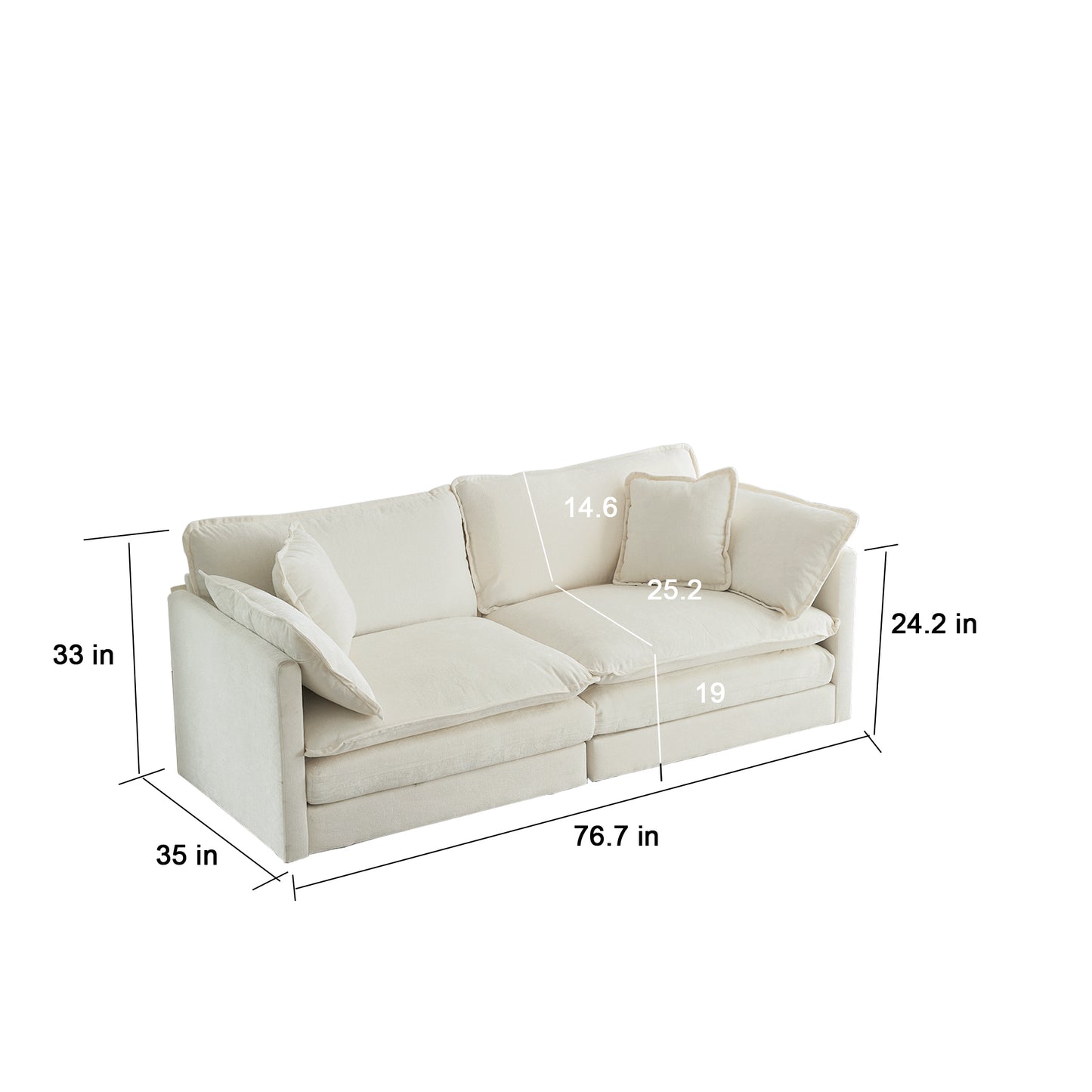 Chenille Fabric Sectional Sofa with 1 Footrest - Two-Seater