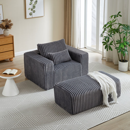 Corduroy Lounge Chair & Footrest – Fluffy Sleeper Sofa for Modern Comfort