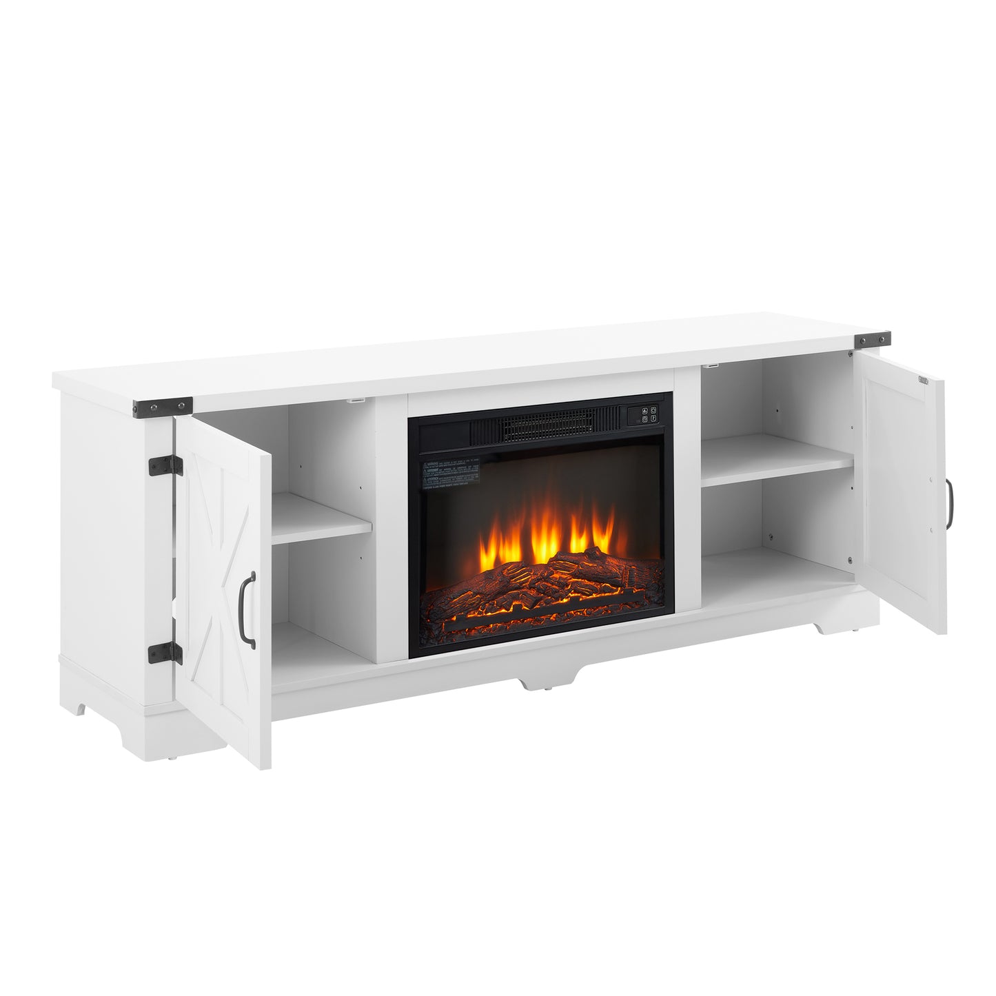 Modern Farmhouse TV Stand with 23'' Fireplace Insert, Barn Door Console For up to 70'' TV's