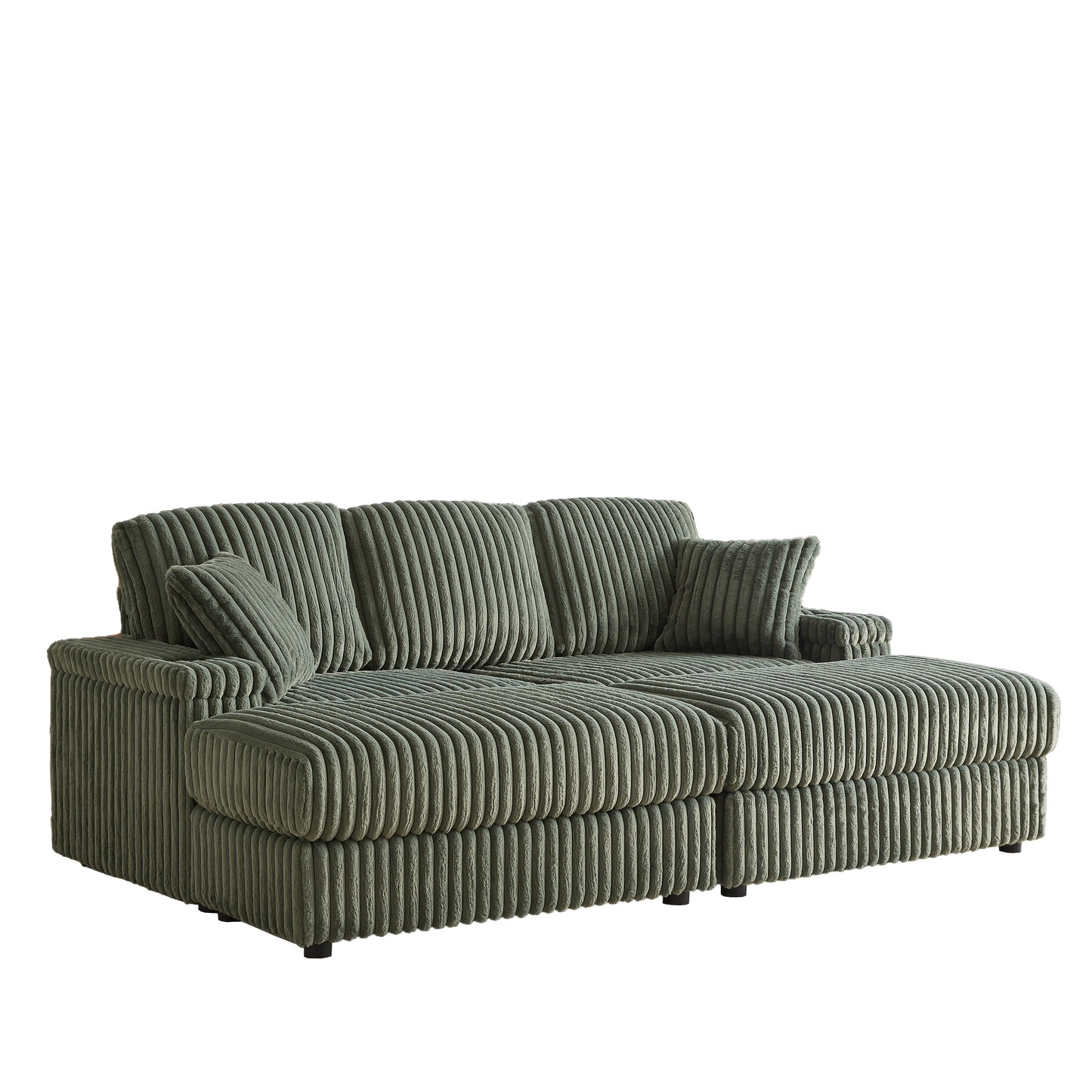 Corduroy 3-Seater Sofa With A Ottoman, 2 Storage  & Cup Holder