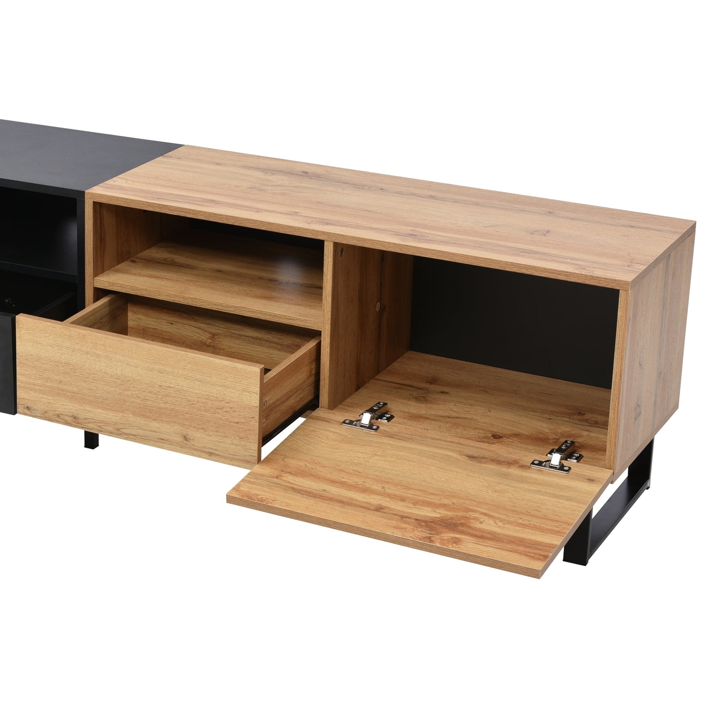 Modern TV Stand with 2 Cabinets & Open Storage Compartment, for TVs up to 85''