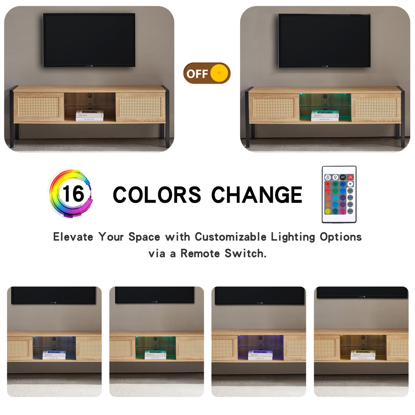 TV cabinet with Variable Color Light Strip & Double Sliding Doors For Storage For up to 50" TV's