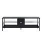 TV stand,Iron TV cabinet,entertainment center, TV set, media console, with LED lights, remote control,toughened glass stand,can be placed in the living room, bedroom, color:black with marble texture