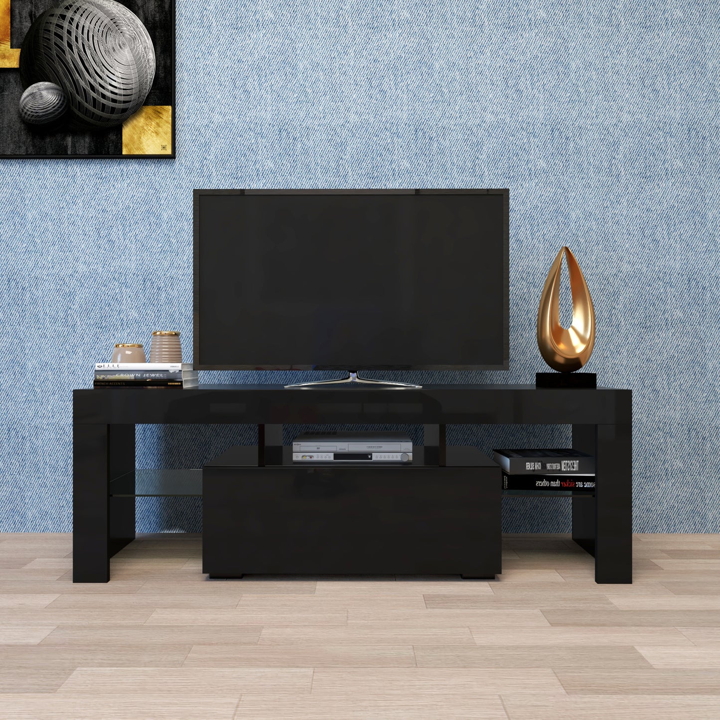 Black TV Stand with LED RGB Lights